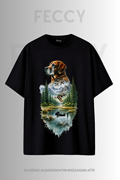 FECCY Premium μπλουζάκι με στάμπα σκύλου με θέμα Hunter Unisex Oversize Γυναι...