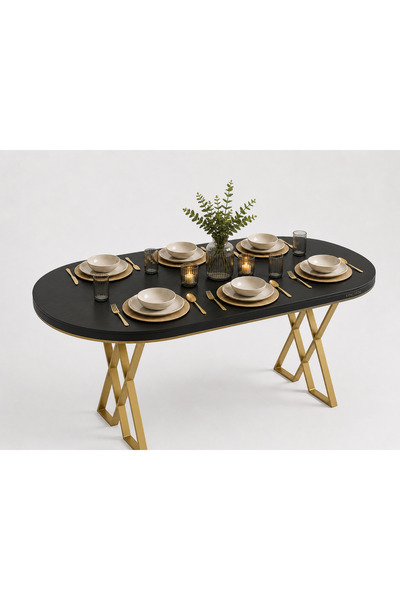EDMONDA EV AKSESUAR NİL SERİSİ 6 KİŞİLİK GOLD METAL AYAK 80*165 YEMEK MASASI ...