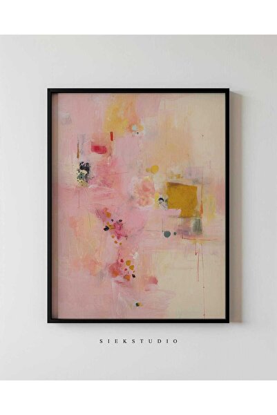 NinaStore Renkli Soyut Pembe Minimalist Tablo - Modern Nötr Pembe Duvar Sanat...