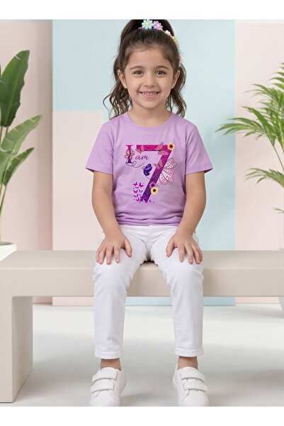 Funkaar Birthday Girl, 7th Year Butterfly Birthday Graphic Print T-Shirt