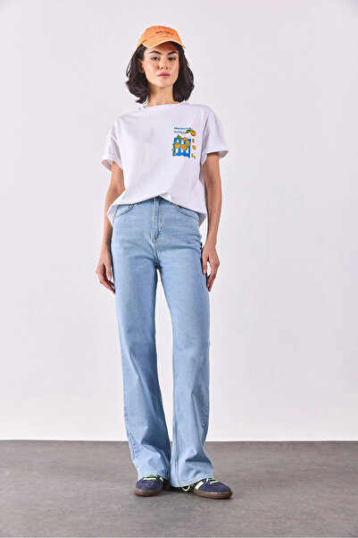 VENA Women's Wanda Sky Blue Wide Leg Jean Pants - Sky Blue