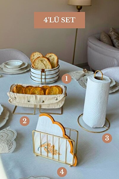 Edora Home 4’lü Set Parlak Altın Kafes Peçetelik Dik Kağıt Havluluk Yuvarlak ...