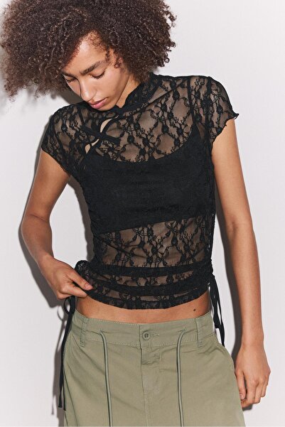 Stradivarius Qipao tarzı kısa kollu tişört