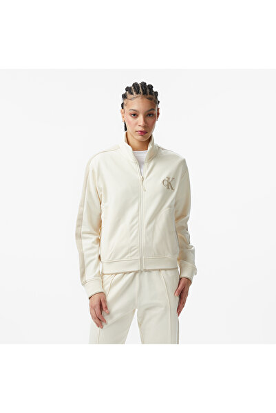 Calvin Klein Stretch Terry Track Kadın Beyaz Ceket