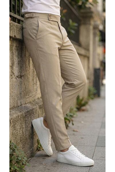 Efnaz style Men's Oldmoney Fabric Trousers with Buckle Detail