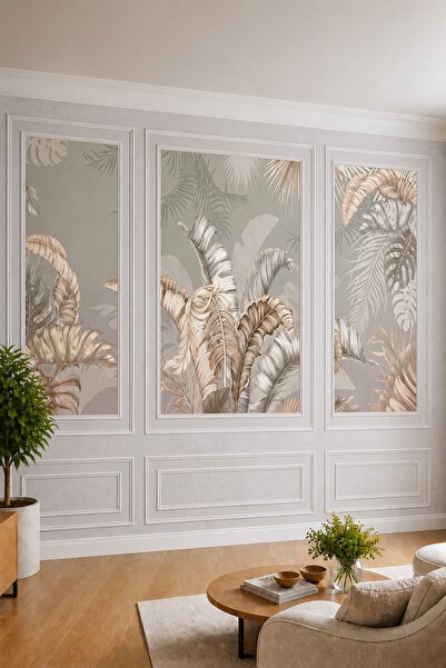 dreamwall Duvar Çıtası Görünümlü, Tropikal Yaprak Desenli Modern Salon Teksti...