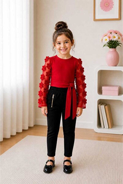 muzur r kids muzur r kids بلوزة للفتيات بأكمام مزينة بالزهور - طقم بنطلون (مع...