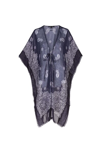 Silk and Cashmere Lacivert İsla İpekli Baskılı Kimono