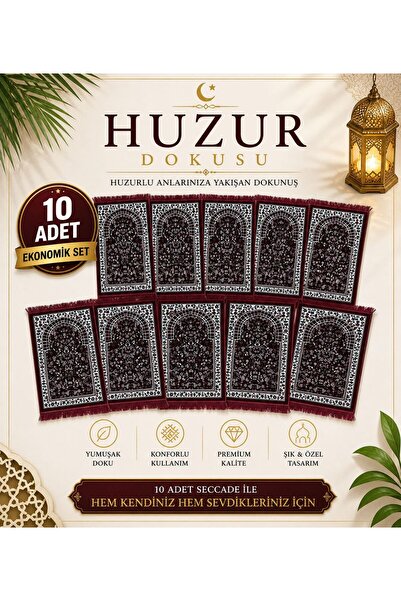HUZUR DOKUSU 10 Adet Ravza Seccade Seti Yumuşak Dokulu Şık Tasarım Bordo 110x...