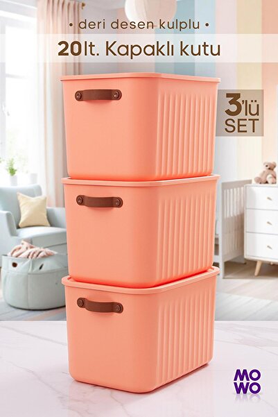 Mowo Home BigBox Kulplu 20 Lt 3' lü Somon Dolap Düzenleyici Saklama Kutusu Se...