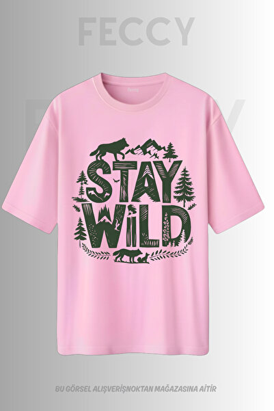 FECCY Tricou unisex supradimensionat cu imprimeu Stay Wild, tematică vânător,...