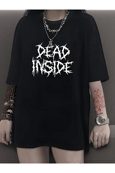 Efnaz style Printed Oversize Crew Neck T-Shirt - Black