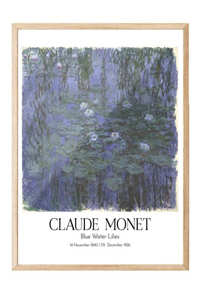Postifull Klod Monet - Plavi vodeni ljiljani, slika u drvenom okviru, umetnič...