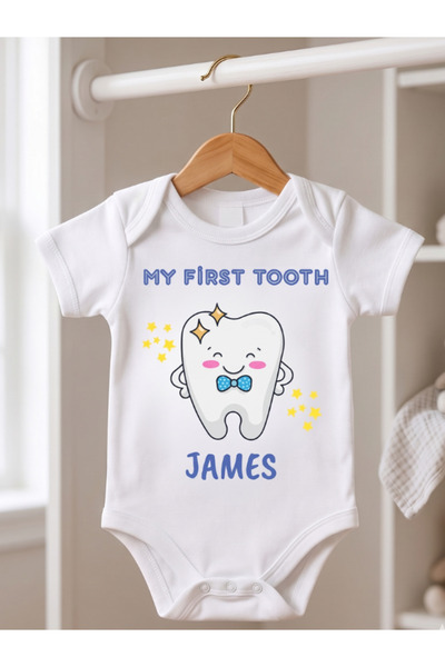 EGGBABY My First Tooth" Baby Bodysuit - Custom Name Baby One Piece