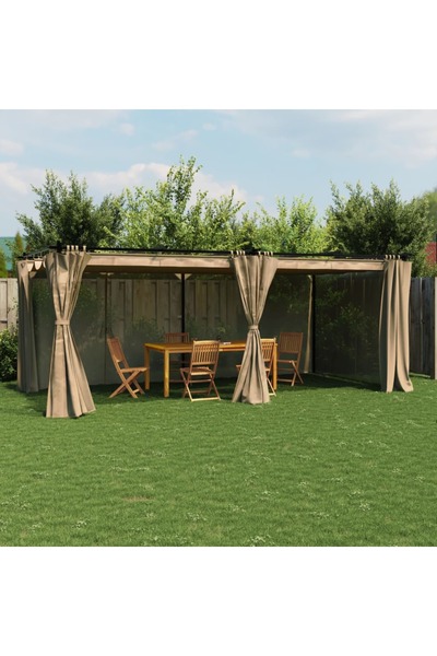 vidaxl FOISOR cu draperii, gri taupe, 6x3 m, ot›el