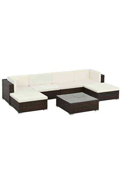 vidaxl Set mobilier de gradina cu perne, 7 piese, maro, poliratan
