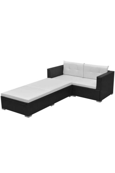 vidaxl Set mobilier de gradina cu perne, 3 piese, negru, poliratan