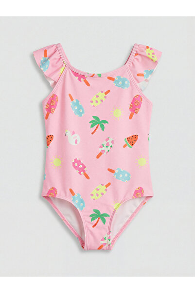LC Waikiki Costum de baie pentru fete, imprimat, cu decolteu pătrat