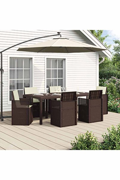 vidaxl Set de masa pentru gradina cu perna 7 pcs Maro si Crem PP