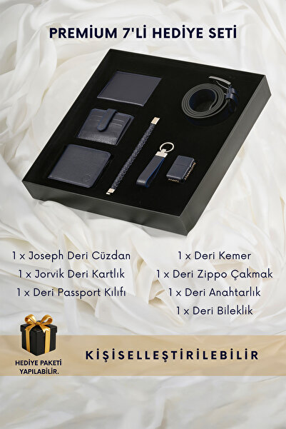 CüzCan Black Box Premium 7'li Deri Erkek Hediye Seti - Joseph Lacivert