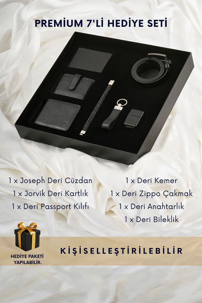 CüzCan Black Box Premium 7'li Deri Erkek Hediye Seti - Joseph Black