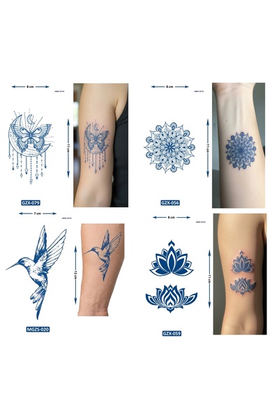Airbrush Tattoo Küçük Boy 4 Adet Birden Yarı Kalıcı Geçici Dövme 1 Ay Kalıcı ...