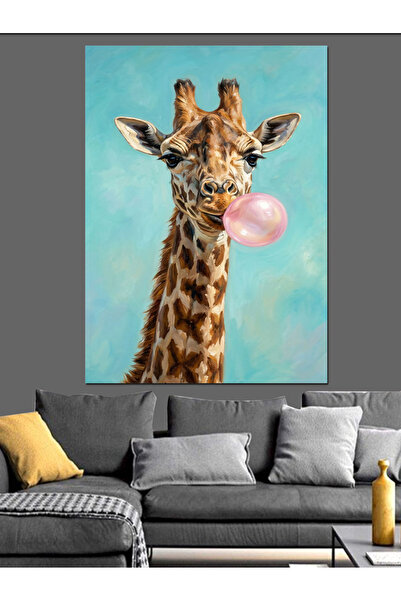 Artmeg Pânză decorativă Portretul girafei care se umflă cu gumă de mestecat -...