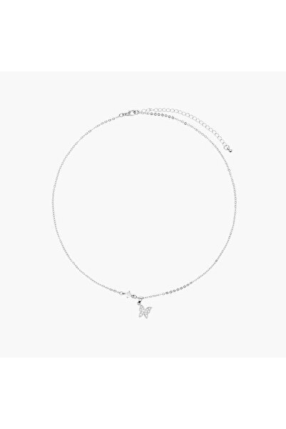 Lifestyle Silver Tone Butterfly Pendant Necklace with Lobster Clasp Closure