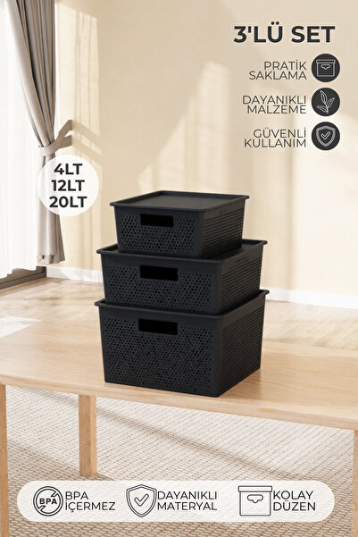 Nandy Home 3'lü Set Hava Delikli Seul Model Çok Amaçlı Saklama Kutusu 4-12-20...