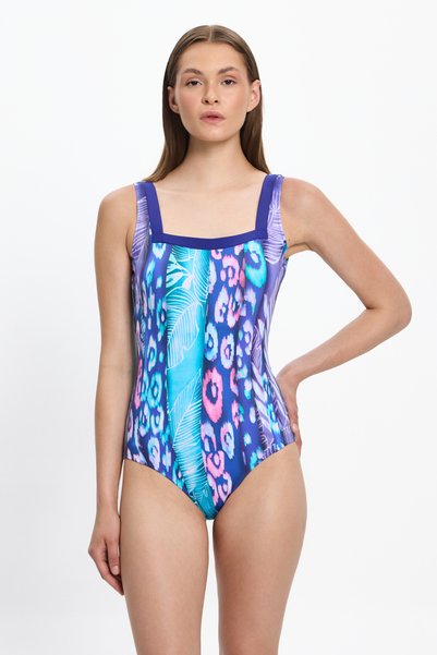 TOOSALTY Women's Multicolor Leopard Patterned Square Neck Gathered Swimsuit 25Sw004St