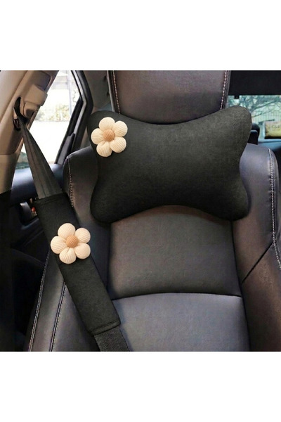 merdümek Sweet Bloom Emniyet Kemeri Aksesuarı ve Araç boyun yastığı set beyaz