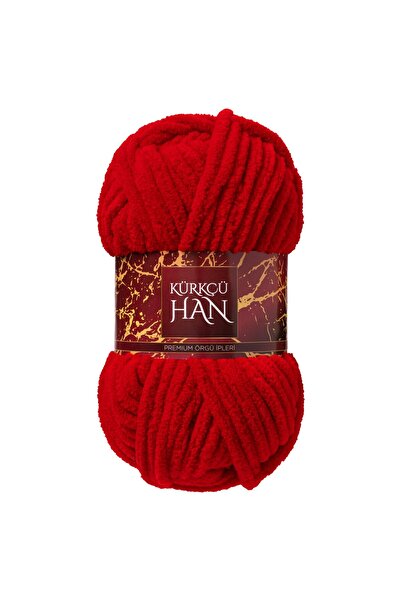 Kürkçü Han Lüks Kadife 100gr 60m El Örgü İpi Ateş Kırmızısı