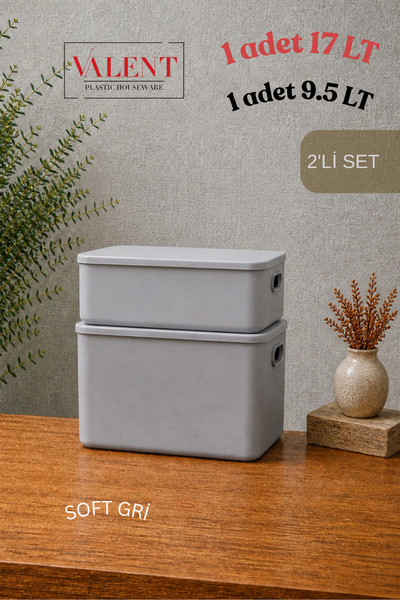 VALENT Nero 2'li Set Çok Amaçlı Kapaklı Organizer Kutu Banyo Mutfak Düzenleyi...
