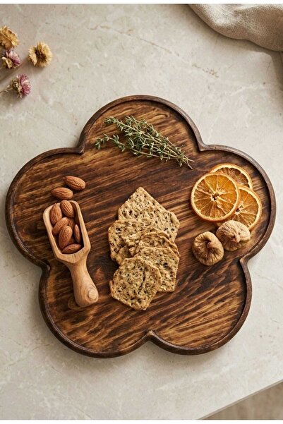Ahşap Teslim Floral Design Wooden Presentation Plate - Aesthetic Table Settin...