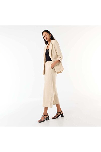 KIABI Wide-Leg Linen-Blend Pants BEIGE