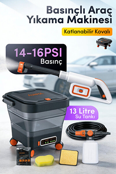 auhma ACR-08 Şarjlı Basınçlı Araç Yıkama Makinesi Seti – 15L Katlanabilir Tek...