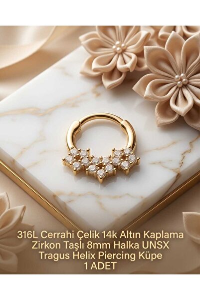 UygunGümüşçülük 316L Cerrahi Çelik Altın Kaplama Kararmaz Alerji Yapmaz Zirko...