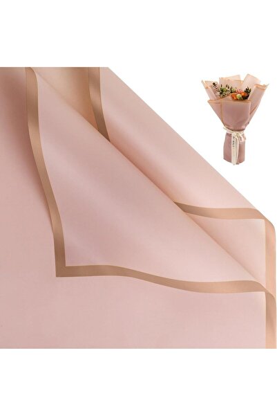 Çiçek Buket Kağıdı - Çiçek Ambalaj Kağıdı - Pembe - Altın Kenarlı - Mat OPP 58x58 cm - 5 Adet