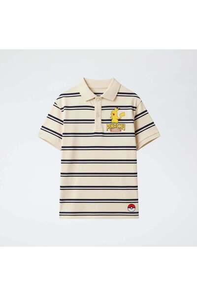 KIABI 'Pokémon' Print Cotton Jersey Polo Shirt White