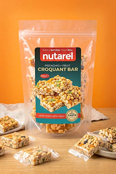 NUTAREL Fıstıklı Meyveli Krokan Bar - Şeker İlavesiz 400 gr.