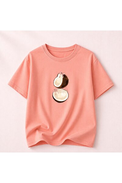 herkesemoda Tricou de damă din bumbac cu decolteu rotund și imprimeu Coconat