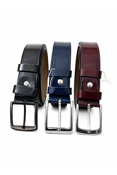 kemer krallığı Men's Belt Set of 3 4 cm Classic Shiny – Black / Navy Blue / C...