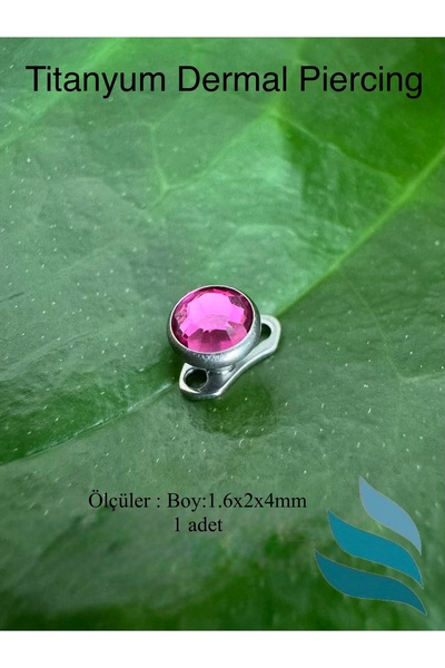 Bylin Titanyum Pembe Taşlı Dermal Kristal Piercing/Taş Çapı 4mm- 1 Adet