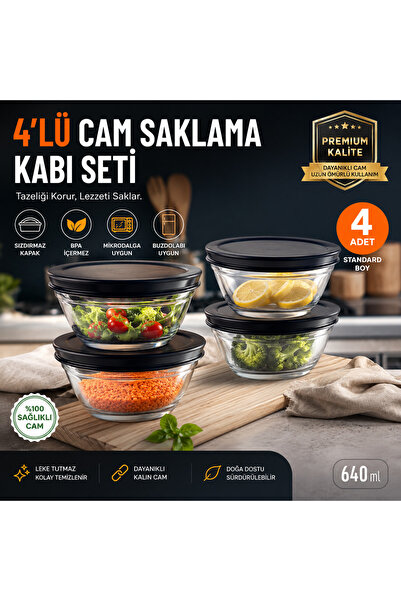 MUTFAKÇIM Set of 4 Glass Storage Containers – with Lids, Leak-Proof, Standard...