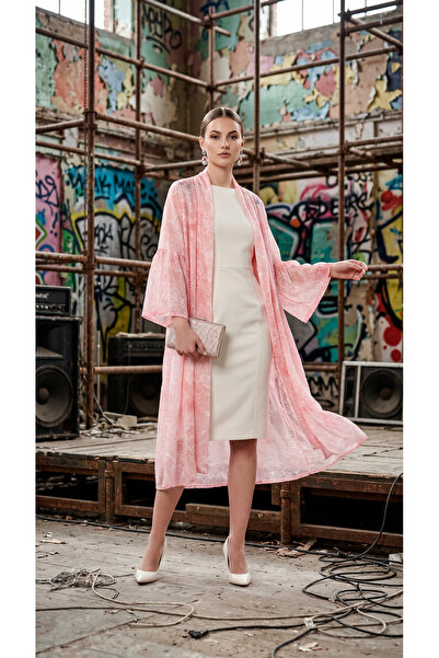 LİLA MARE İpek Tül Nakışlı Abaya Kimono