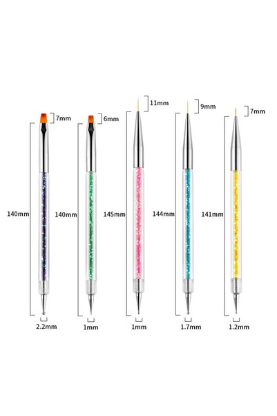 Venalisa Tırnak Desen Fırçası + Dot Kalemi 5li Kalıcı Oje, Jel Fırça Seti Protez Tırnak Nail Art Fırça Seti