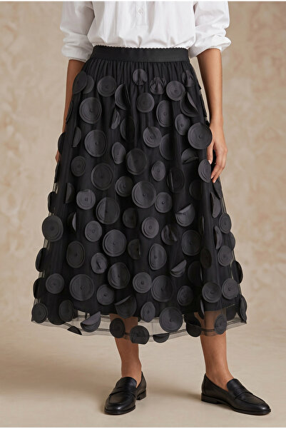 Cortigiani 3 D Circle motif black color trendy skirt