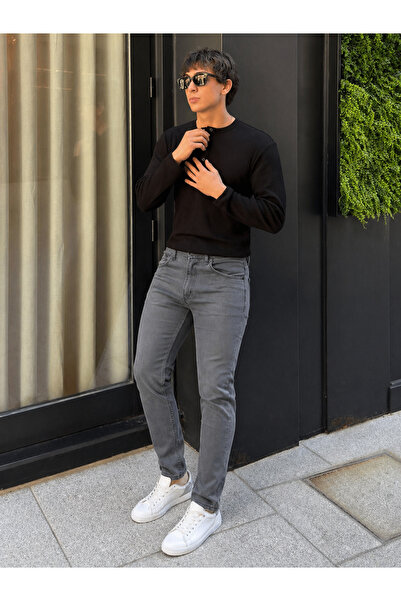 hacker Men's Trend Comfort Basic Slim Fit Smoked Denim Trousers