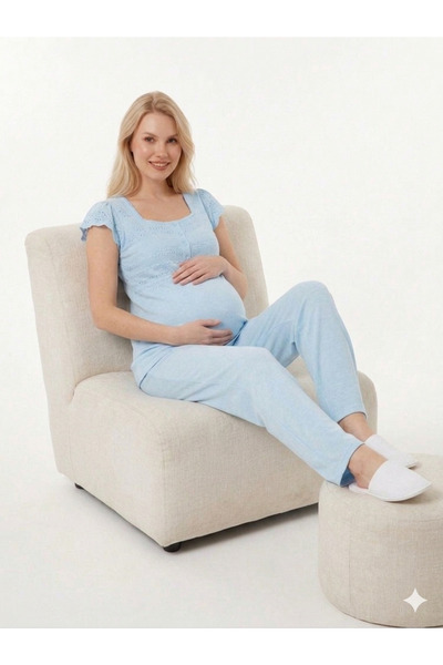 Nena 24571 KADIN %100 PAMUK GÜPÜRLÜ HAMİLE GİYİM LOHUSA PİJAMA TAKIMI KADIM P...
