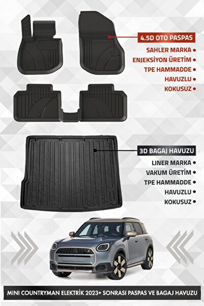 Sahler Mini Counrtyman 2024 ve Sonrası Uyumlu 4.5D PRO Premium Havuzlu Oto Pa...